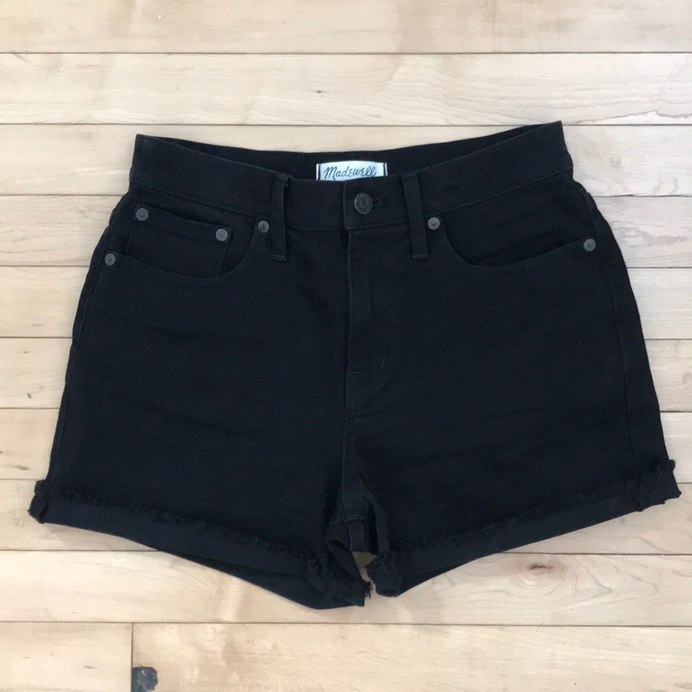 Madwell High Waisted Black Denim Raw Hem Shorts